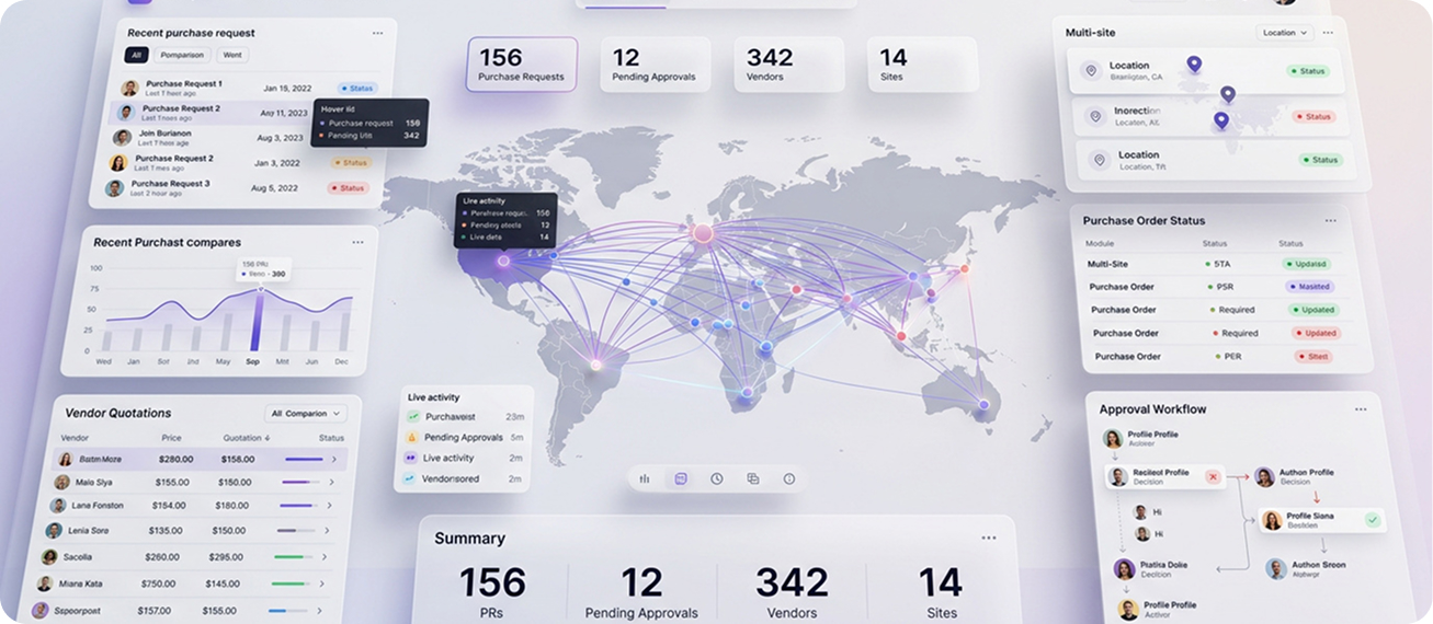 BLD Track multi-site procurement command center dashboard